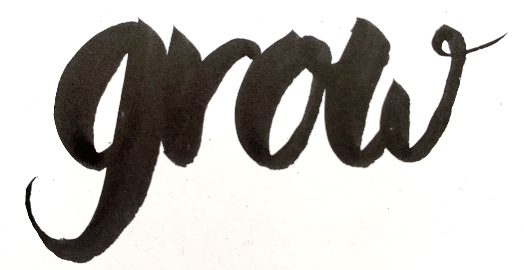 Schriftzug in Schreibschrift, schwarzer Tusche "grow"
