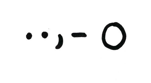 Handgezeichnete und in einer Linie angeordnet:Punkt, Punkt, Komma, Strich, Kreis. 